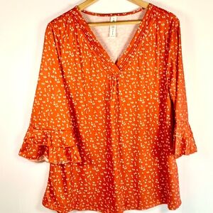 Boho comfy floral v-neck pullover cottagecore blouse 3/4 length ruffled sleeves